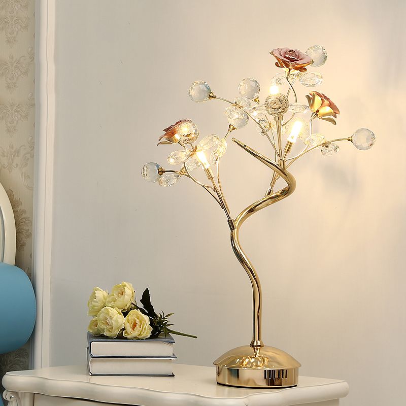 Wit/roze bloemverlichting Vastorale stijl Crystal Style Crystal 3 Heads Lounge Night Lamp met keramisch accent