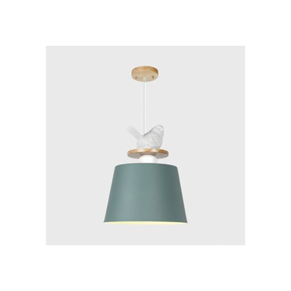 Aluminium Bucket Shade Hanging Light avec oiseau déco 1 Bulbe Pendante macaron pour chambre d'enfant