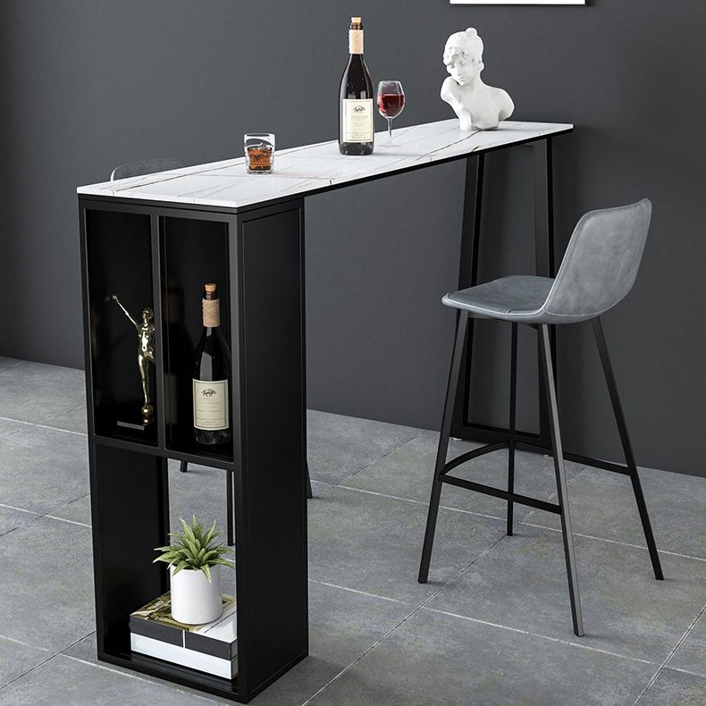 Modern Rectangle Metal Pub Table Double Pedestal Bar Height Cocktail Table