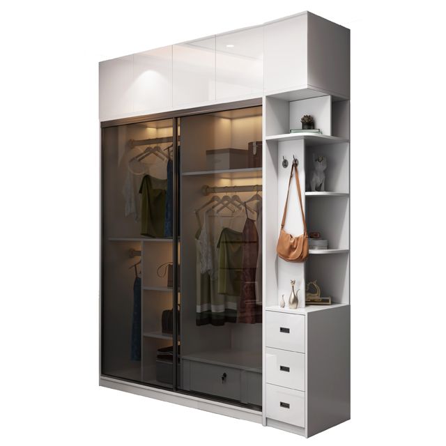Wood and Glass Wardrobe Armoire Contemporary Sliding Wardrobe Closet