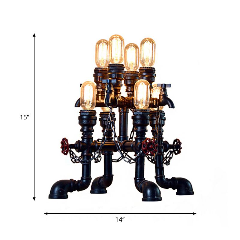 Steampunk Open Bulb Table Lamp Multi Light Metallic Table Lighting in Black for Restaurant, 8.5"/14" Width