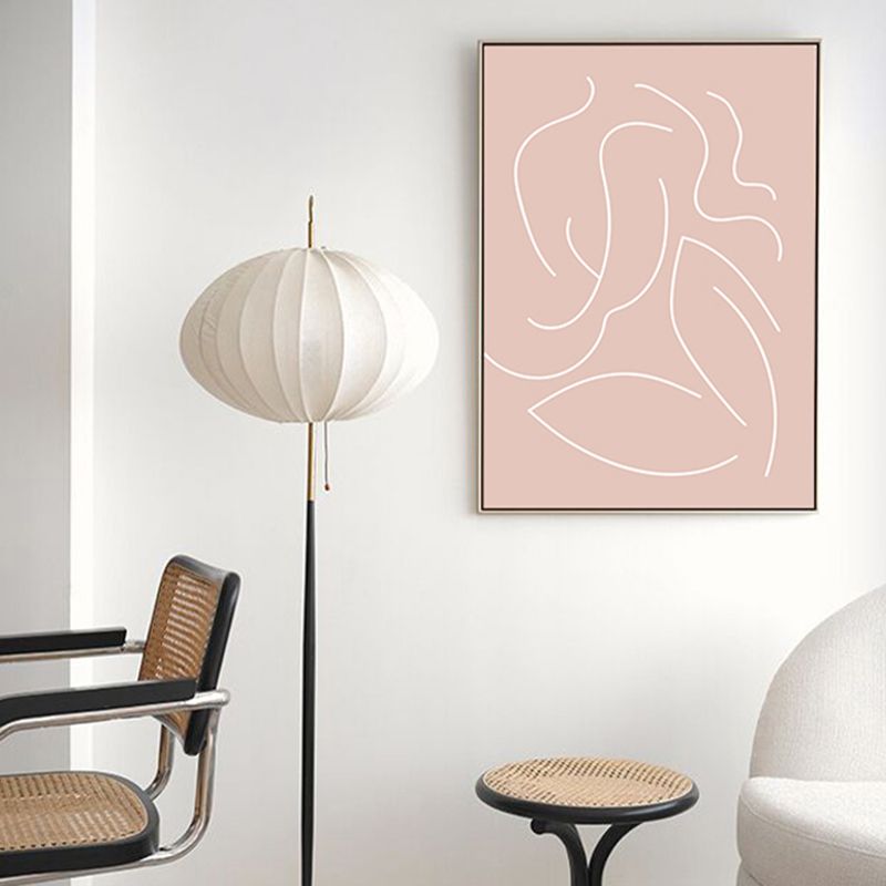 Pink Nude Woman Wall Art Line Drawing Minimalistic Bedroom Canvas Print for Room