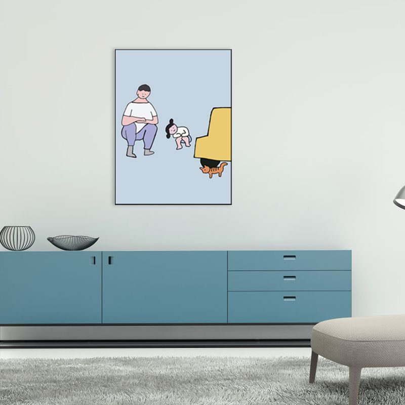 Family Daily Scene Canvas Art Scandinavian Style Textured Wall Decor in Soft Color