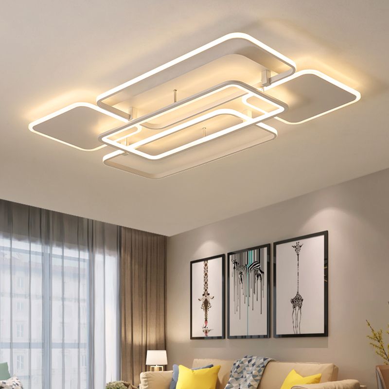 White Frame LED Flush Mount Lighting Contemporary Metal Flushmount Ceiling Lamp for Living Room