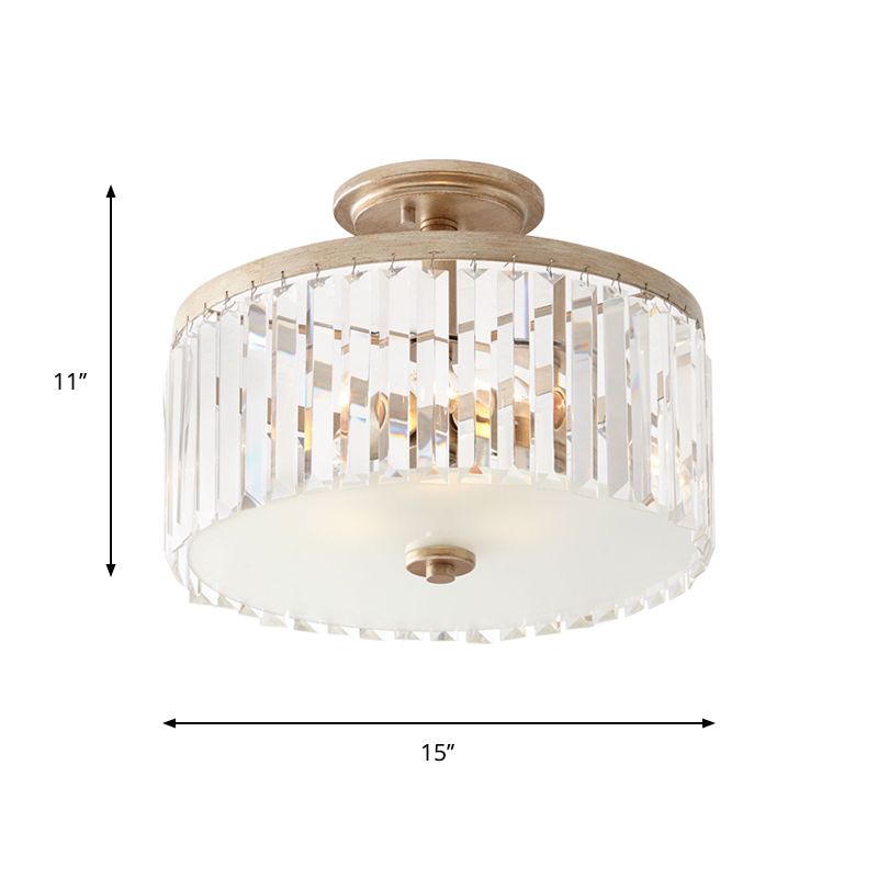 Circle Crystal Block Semi Flush Simplicity 3 Bulbs Corridor Flush Mount Recessed Lighting in Gold