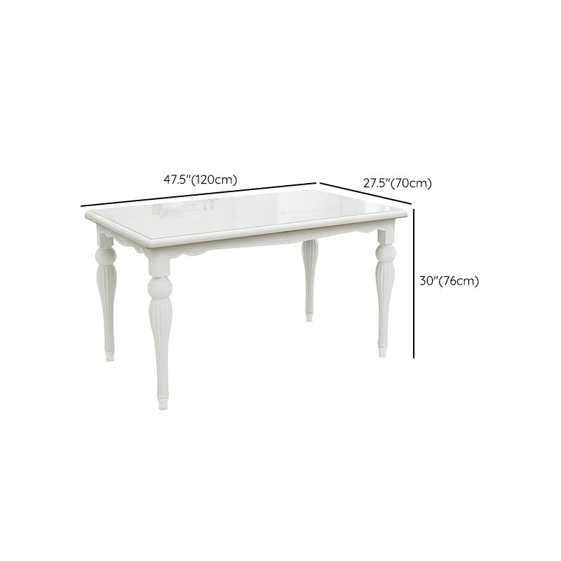 Modern White Rectangular Glass Top Dining Table with Solid Wood Legs