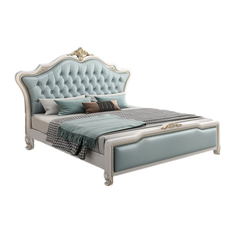Glam Pine Wood Mattress Included with Headboard Camelback Panel Bed Frame