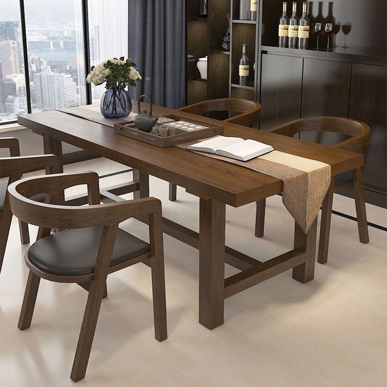 Industrial Dinette Table Rectangle Solid Wood Dinner Table in Brown
