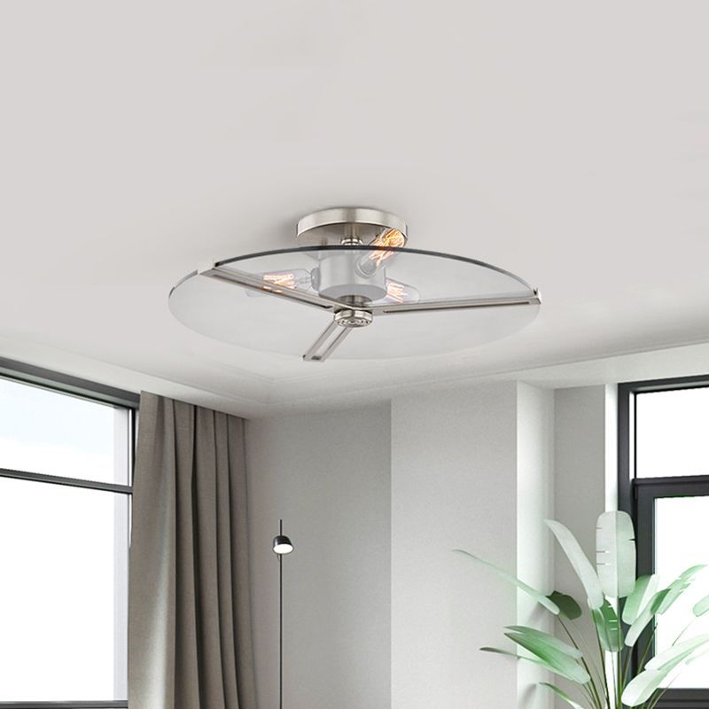 3 Lights Clear Glass Ceiling Lamp Colonialism Chrome/Gold Disk Bedroom Semi Flush Mount Light Fixture