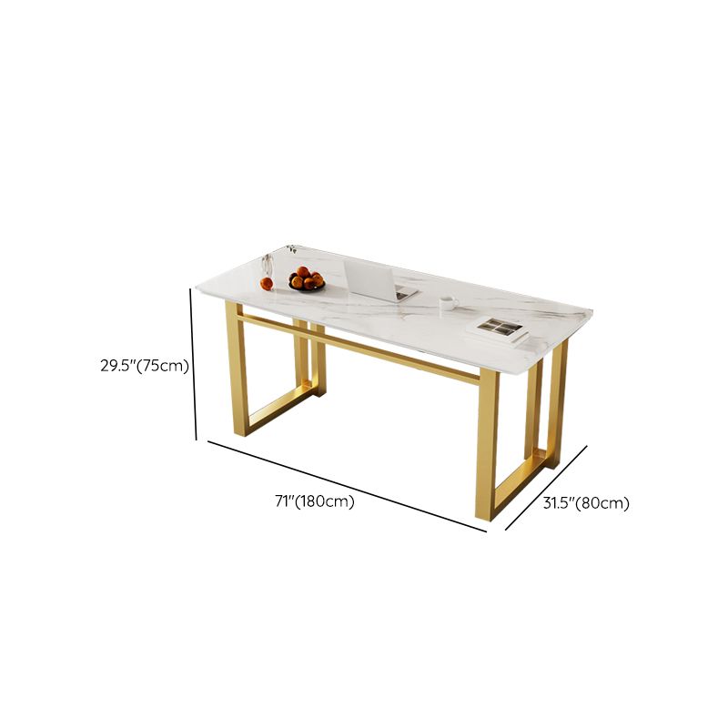 Rectangle Stone Top Office Desk Glam Style Writing with Metal Base Desk for Office