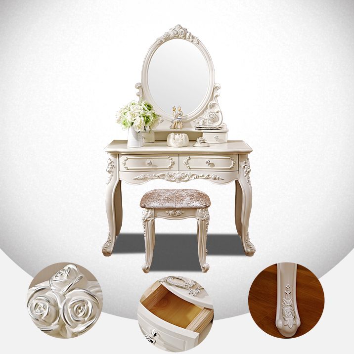 4 Drawers White/Blak/ /Golden MakeupTable Stool Set, 18.89" W x 63.77" H