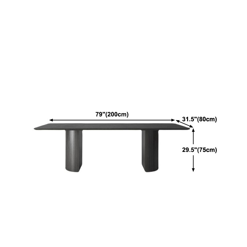 Table moderne en bois de pin pour restaurant, table de salle à manger noire avec double piédestal