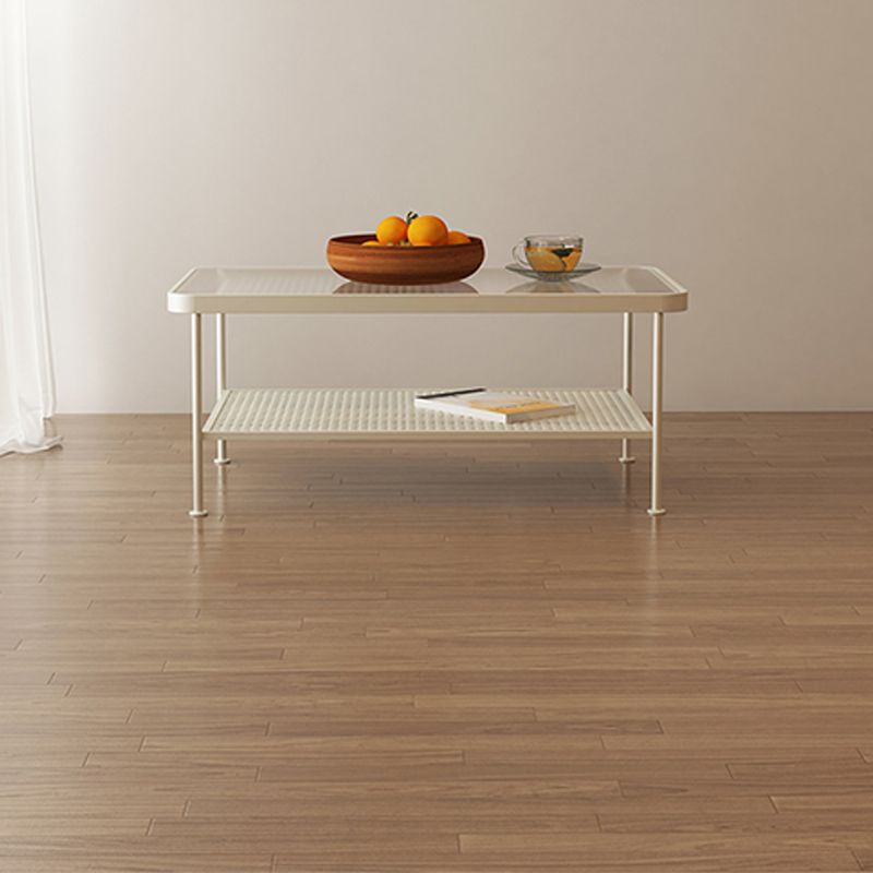 Rectangular Glass Top Coffee Table Modern Shelf Included Cocktail Table