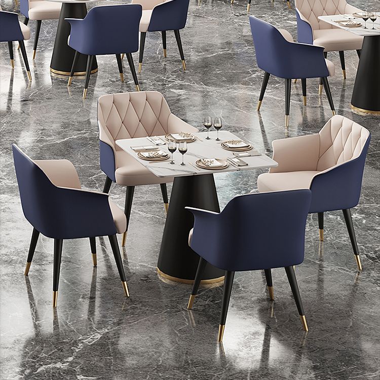 Glam Metal Arm Dining Chair Faux Leather Side Chairs for Restaurant Use
