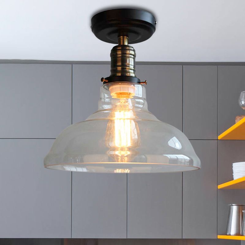 Black One Light Ceiling Lighting Industrial Clear Glass Barn Shade Semi Flush Light