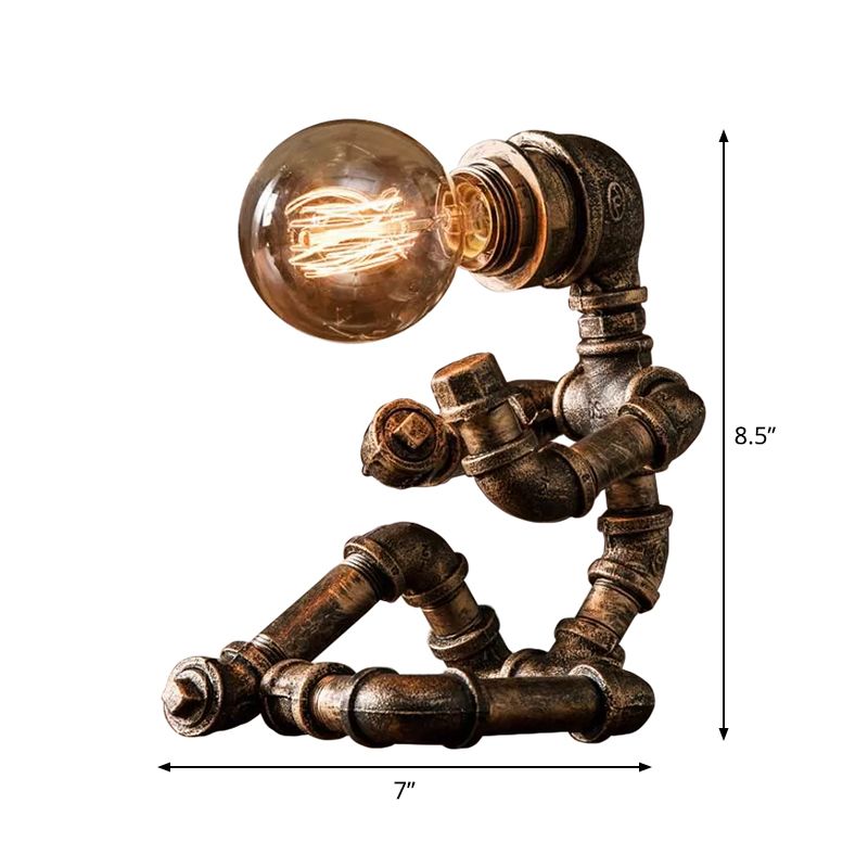 Bronze Single-Bulb Table Light Warehouse Style Iron 3-Leg/4-Leg/Sitting Robot Nightstand Lamp with/without Cage Guard