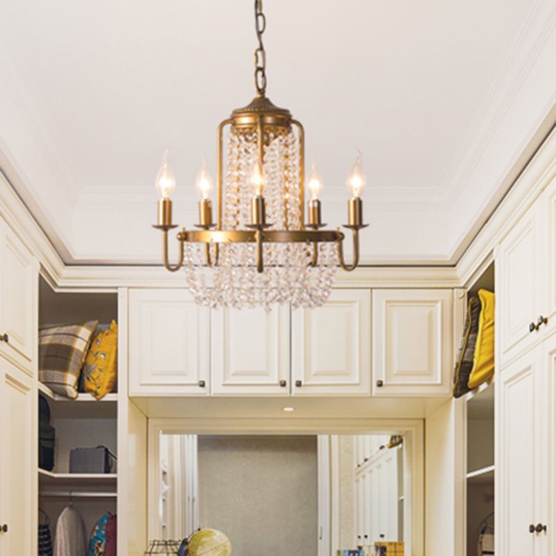 CHANDELIER DE CRISTAL CHANDELIER Rústico Gold Vela Estilo de la sala Drop de caída