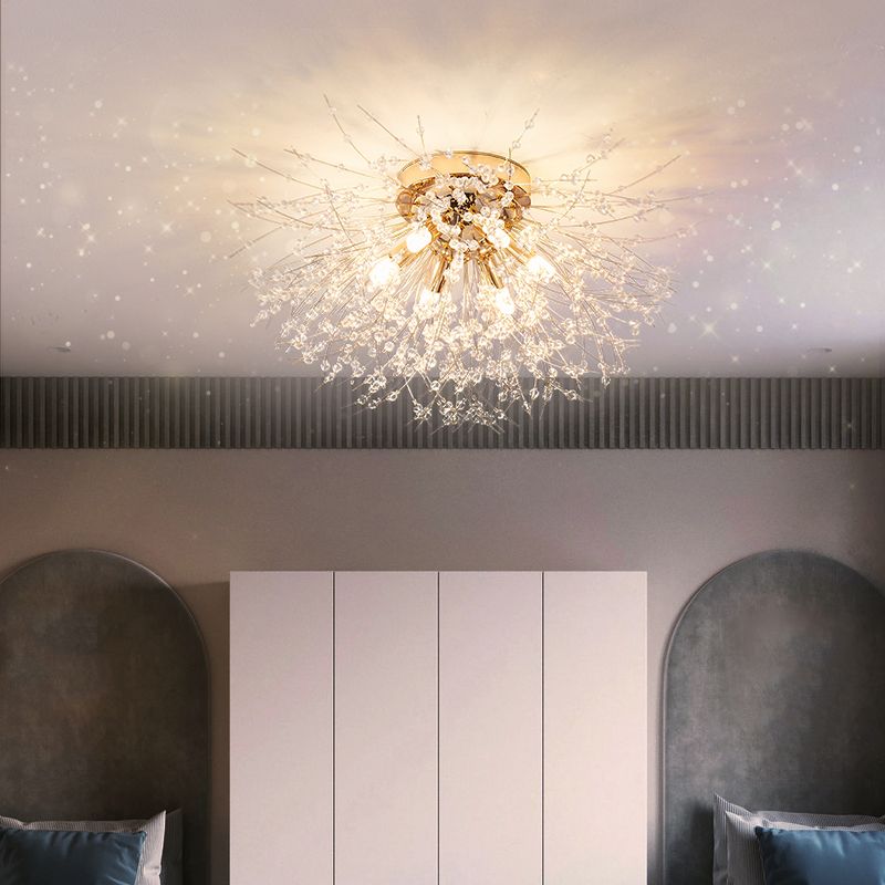 Unique Shape Crystal Flush Light Modern Style Multi Lights Flush Mount Fixture