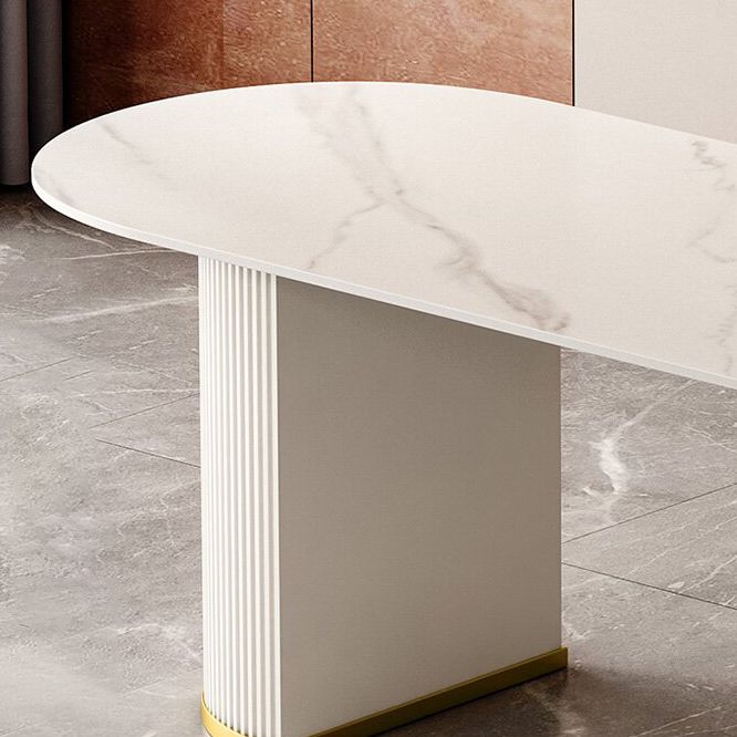 Sintered Stone Top Kitchen Table for Restaurant Luxury White Table with Double Pedestal