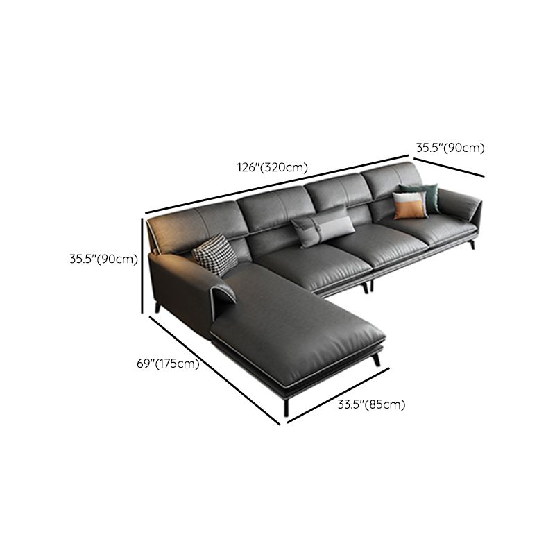 35"H Contemporary Sectional Sofa Leather Grey Stationary Sectionals