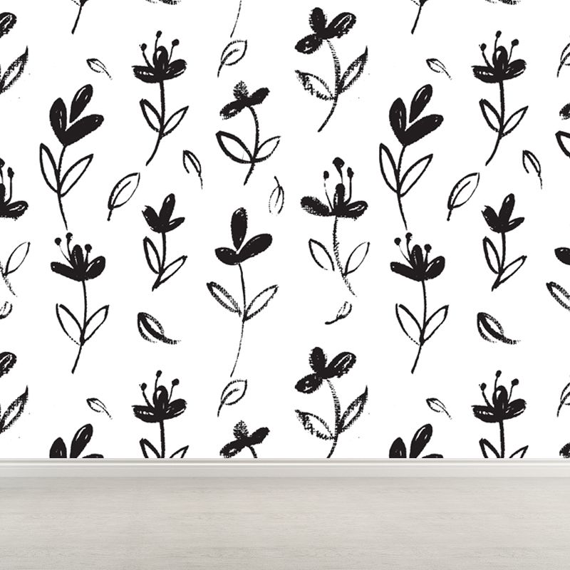 Full Size Botanical Mural Wallpaper Moisture Resistant Modern Bedroom Wall Covering
