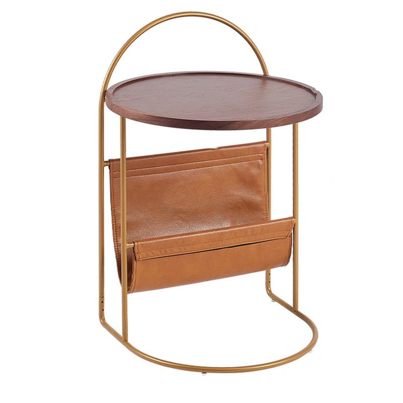 Solid Wood Side Table with Storage Round Tray Top Corner Table