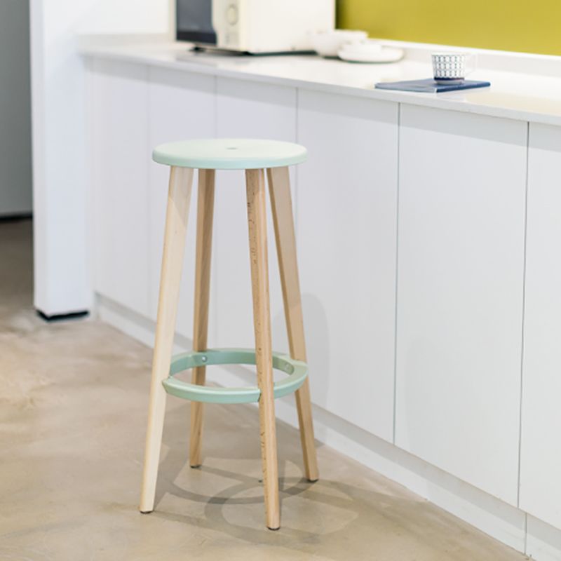 Contemporary Simple Wood Counter Stools Circular Seats Indoor Bar Stool
