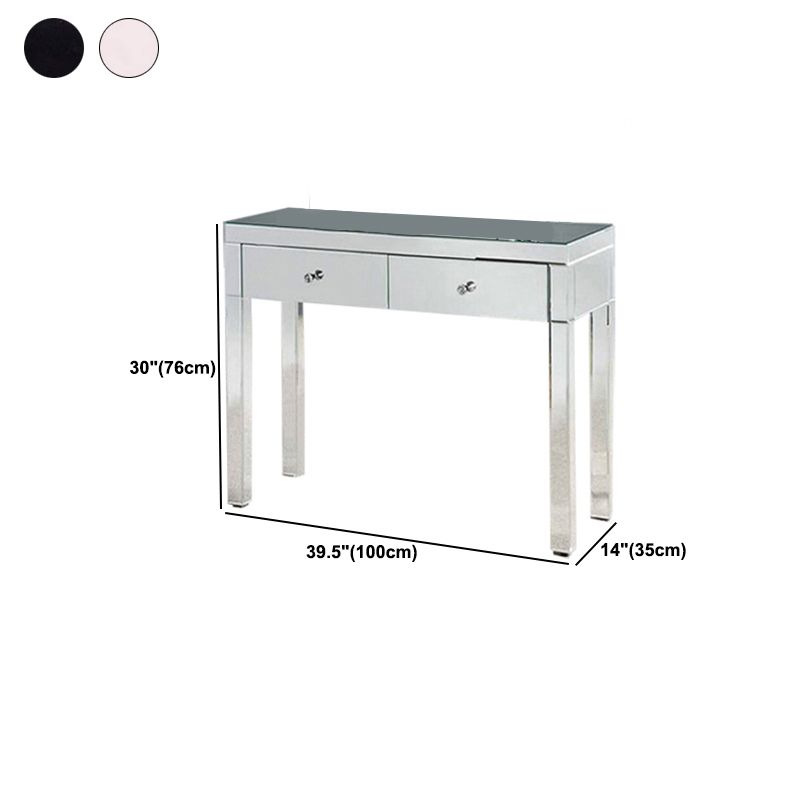 Glass Vanity Set with Tri-Fold 13.77" Wide Make-up Vanity with 2 Storage Drawers