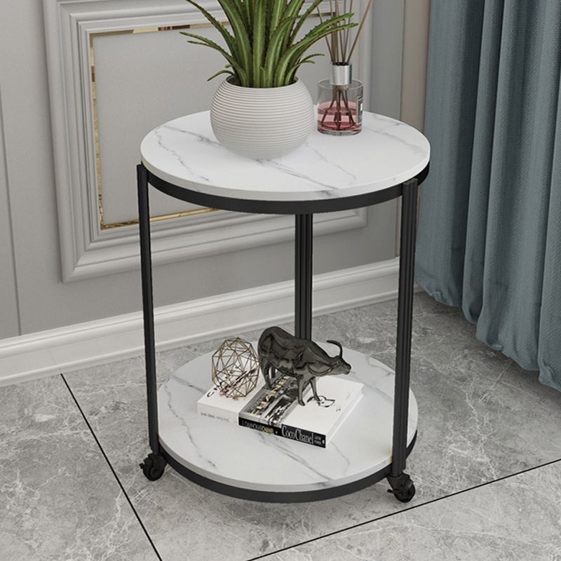 21.65" Slate Round Side End Table Iron 3 Legs Side Table with Shelf
