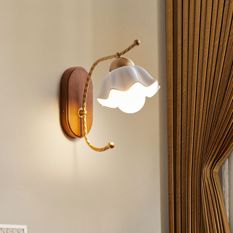 Modern Simple 1-Light Vanity Lamp Wooden Base Vanity Light in White