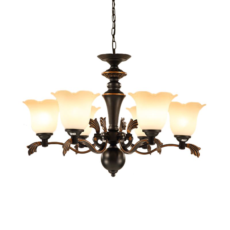 6 lampadine il lampadario sospeso vetro floreale vintage vetro a soffitto in nero in nero