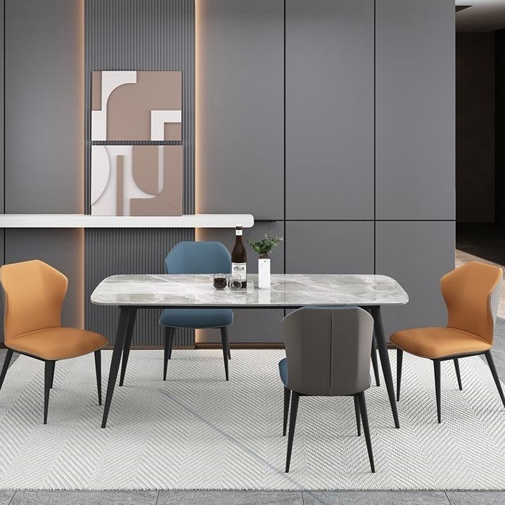 Rectangle Grey Tone Dining Table Sintered Stone Table Simplicity with 4 Legs