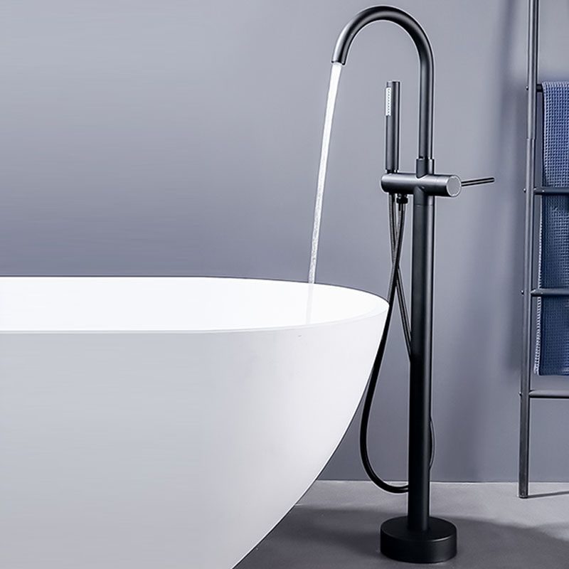 Brass Freestanding Tub Filler with Hand Shower Floor Mounted Bathroom Faucet