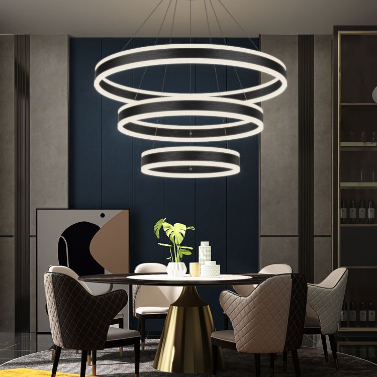 Modern Black Chandelier Multiple Rings Pendant Lighting Fixtures Metal Chandelier