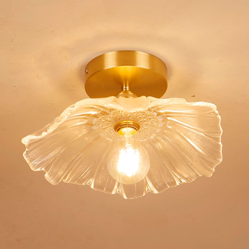 Lámpara de techo de pasillo de vidrio estilo simplicidad con montaje empotrado de flores en dorado