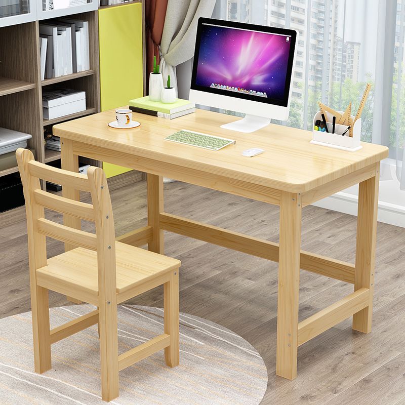 Modern H-shape Base Office Desk Rectangle Solid Wood Task Desk