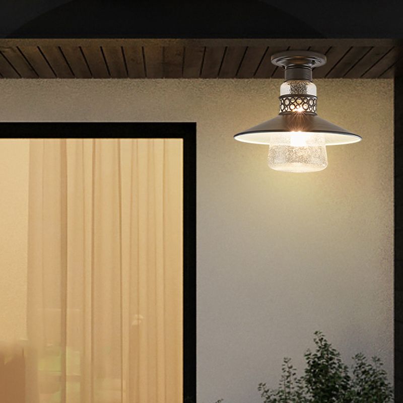 Cilindrische inbouwlamp Traditionele 1-lichts close-to-plafondlamp met glazen kap