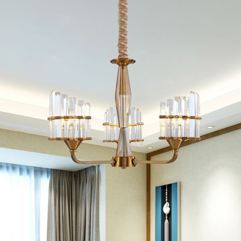 Gebogen kroonluchter verlichtingsarmatuur modern gefacetteerd kristal 3/6-licht goudafwerking hangende hanger voor woonkamer
