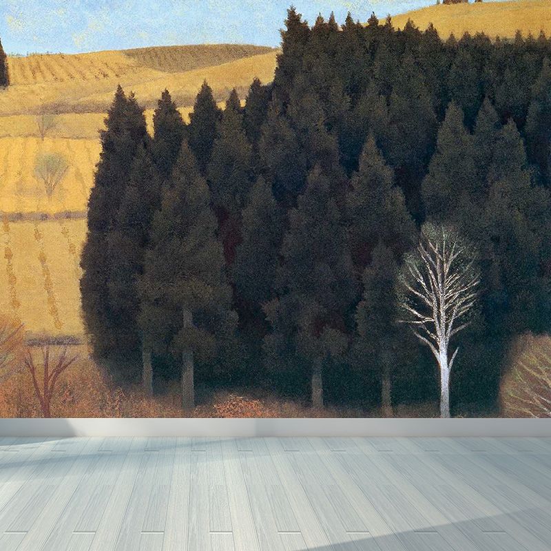 Modern Autumn Farmland Mural Wallpaper Yellow Waterproof Wall Covering for Bathroom