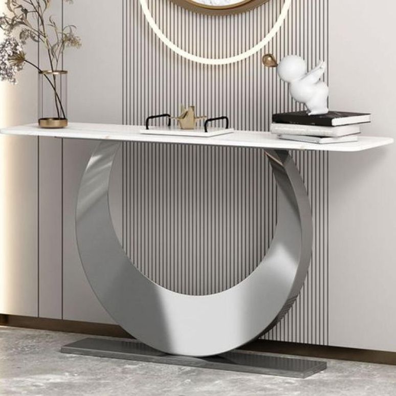 Contemporary Console Accent Table Rectangle Console Table in Stone