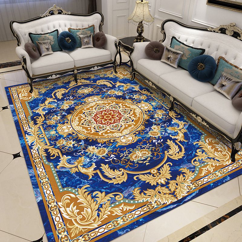 Luxe Living Room Rug European Style Floral Print Carpet Polyester Anti-Slip Washable Rug