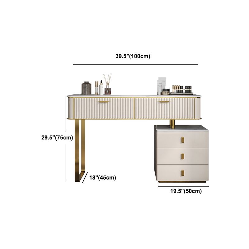 Beige Make-up Vanity Metal Dressing Table Stool Set with Drawers