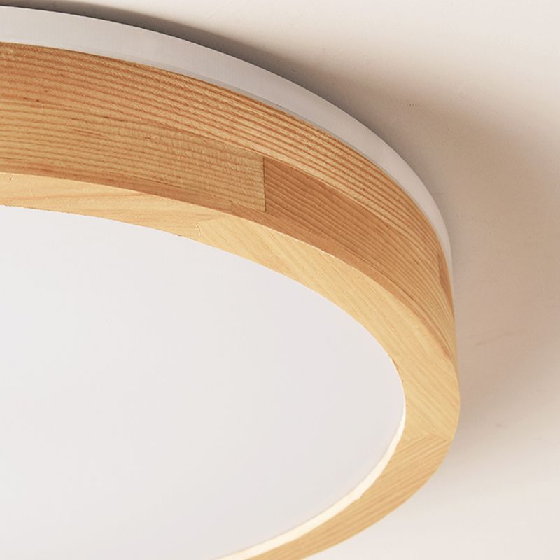 Wood Round Shape Flush Mount Light Modern 1 Light Flush Mount Lighting Fixtures in Brown