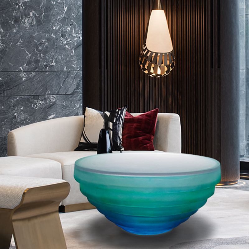 Resin Coffee or End Table Contemporary Round Top with Solid Base