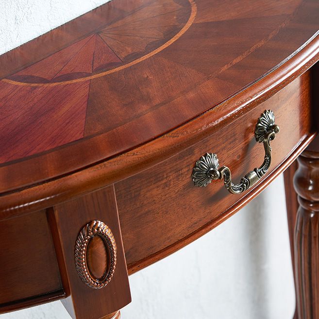 Victorian Brown End Table Half Moon Sofa Console Table for Hall