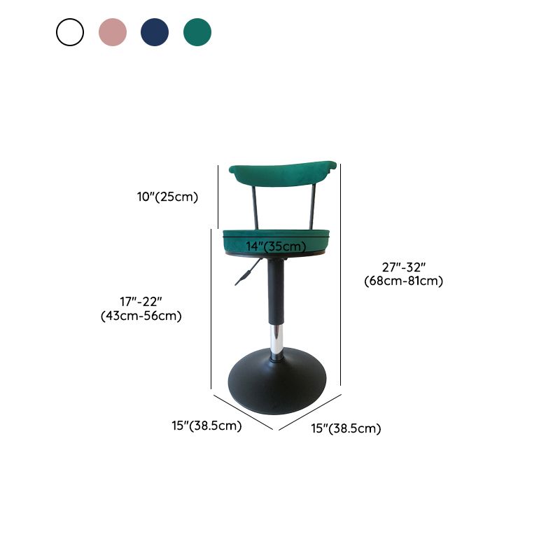 Glam Low Back Dining Stools Adjustable Height Bar Stools with Metal Base