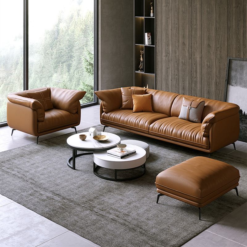 Modern Style with Pillow Back Leather/napa Upholstered Brown Sofa