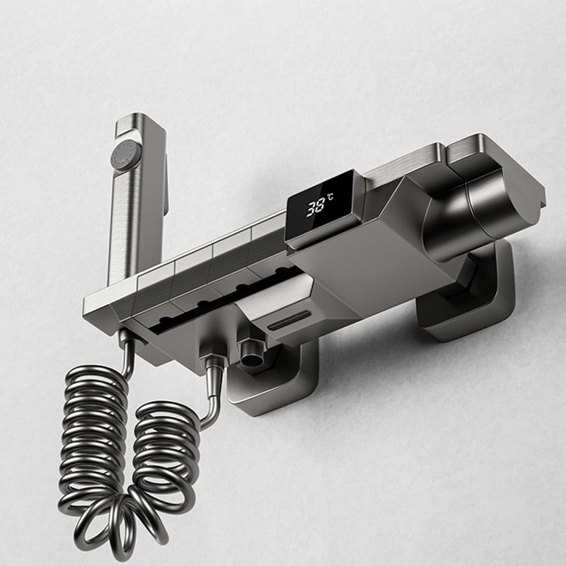 Modern Brass Shower Set 2 Shower Heads Shower Faucet in Gray and White