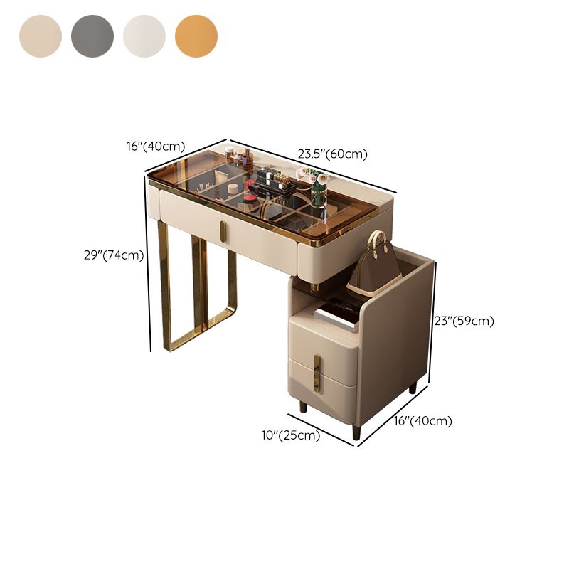 Modern Brown Glass Vanity Table with Stool Drawers Included Dressing Table