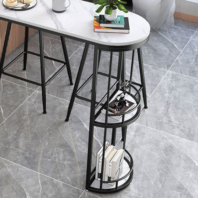 White Stone Bar Table with Storage Modern Specialty Pub Table for Dining Room